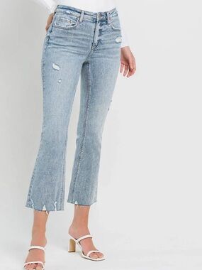 NWT VERVET Cali Kiss High Rise Kick Flare Jeans 28/7 Light Wash Cropped Denim